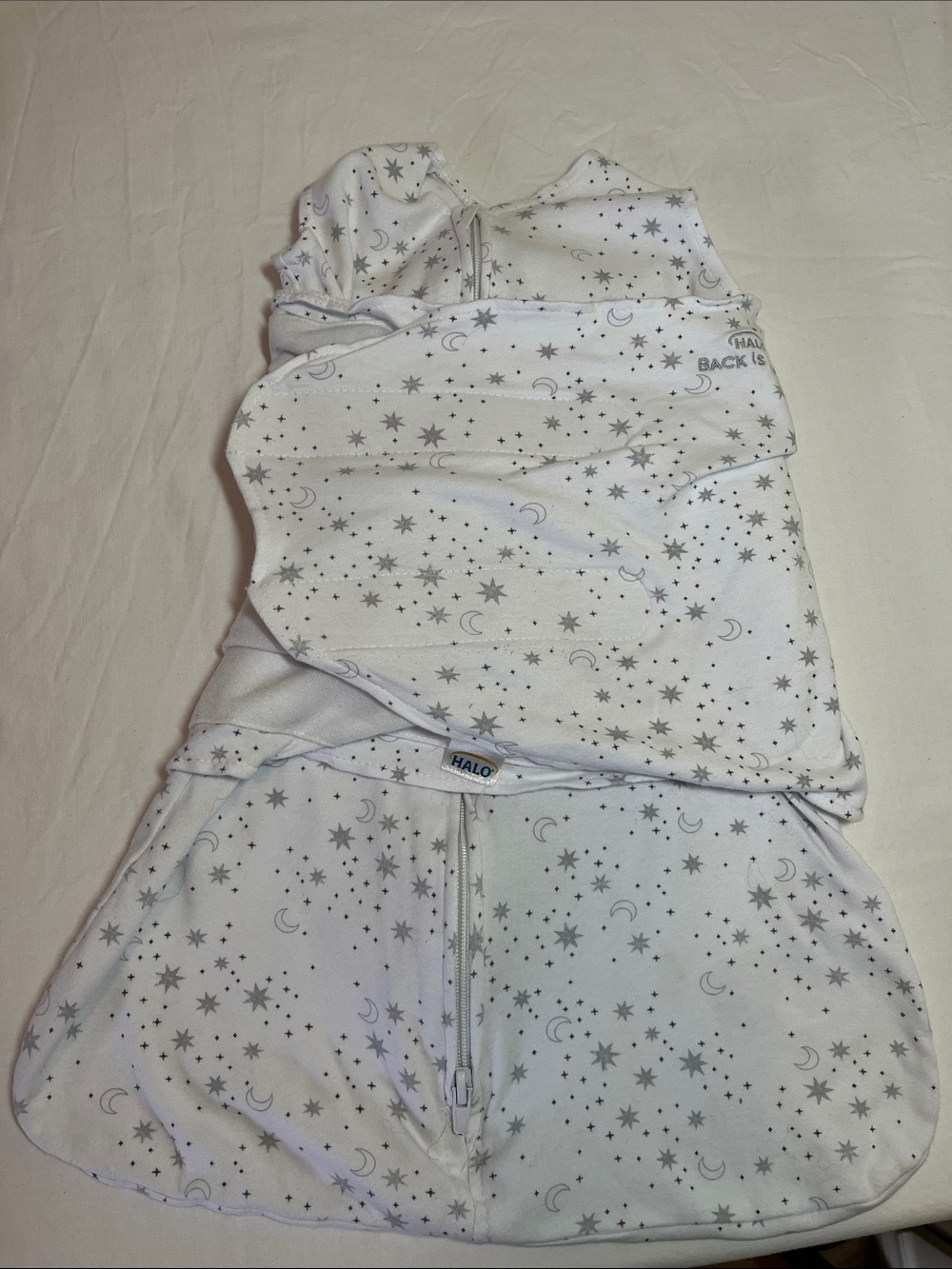 Newborn Halo White Infant Swaddle with Gray Star & Moon Print